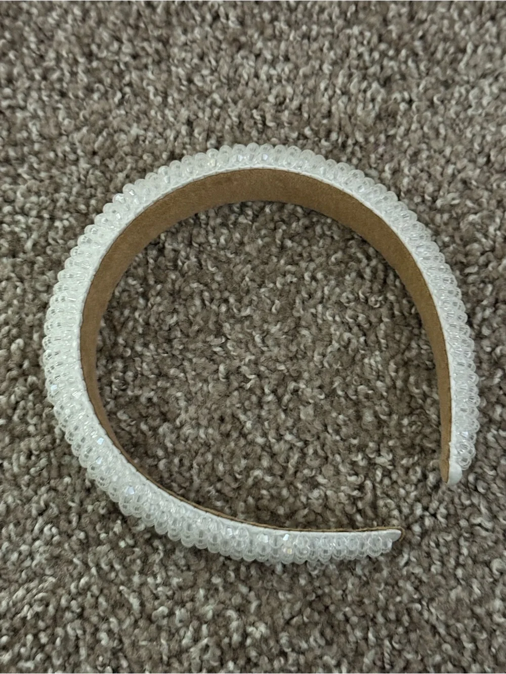 White Faceted Beaded Padded Headband Bridal Coquette Wedding Hair Accessory